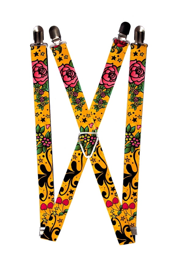 Flowers Stars Floral Pattern on Yellow Suspenders