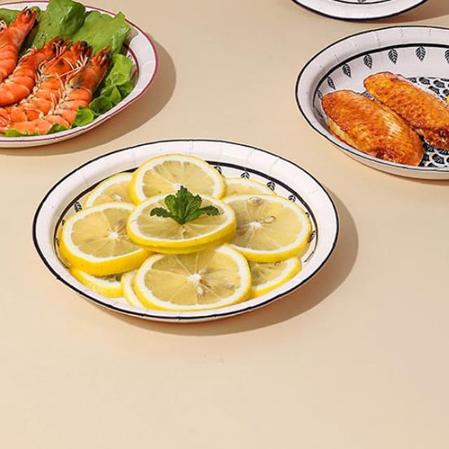 Binmer Disposable Paper Plates For Dinner Waterproofs And Oil-proof Environmentally Friendly Paper Plates Thickened Round Tableware Paper Plates Fruit Plates