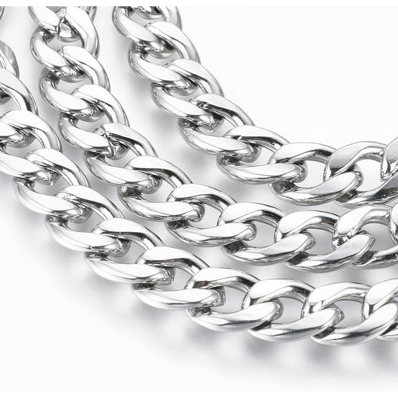 1pc Tarnish Resistant Men Curb Chain Necklace 304 Stainless Steel Necklaces with Lobster Claw Clasps Rock Style Stainless Steel Color 23.6 inch(60cm)
