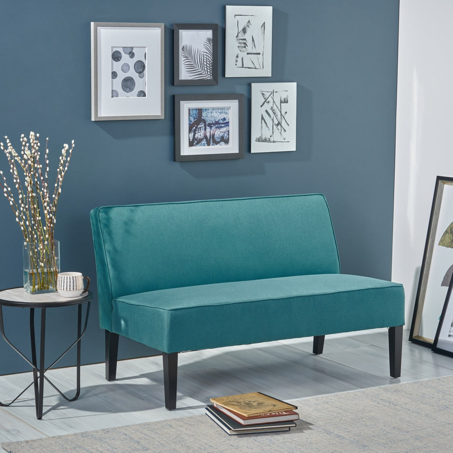 50" Upholstered Loveseat Sofa Modern 2 Seater Couch with Birch Wood Legs, Linen Fabric Small Space Sofa for Living Room Bedroom Office, Teal