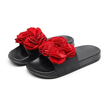 

2022 Women s Summer Outdoor Wear Sandals One-word Slippers Large Flower Casual