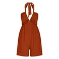 thumbnail image 4 of qolati Women Overalls Romper Casual Sleeveless Adjustable Tie Strap Halter Wide Leg Overall Shorts Summer Beach Outfits with Pockets, 4 of 7