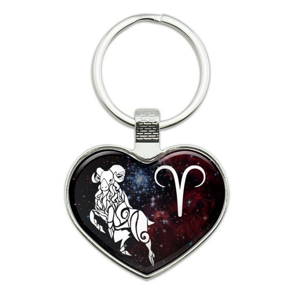 Aries Zodiac Sign Horoscope in Space Heart Love Metal Keychain Key Chain Ring
