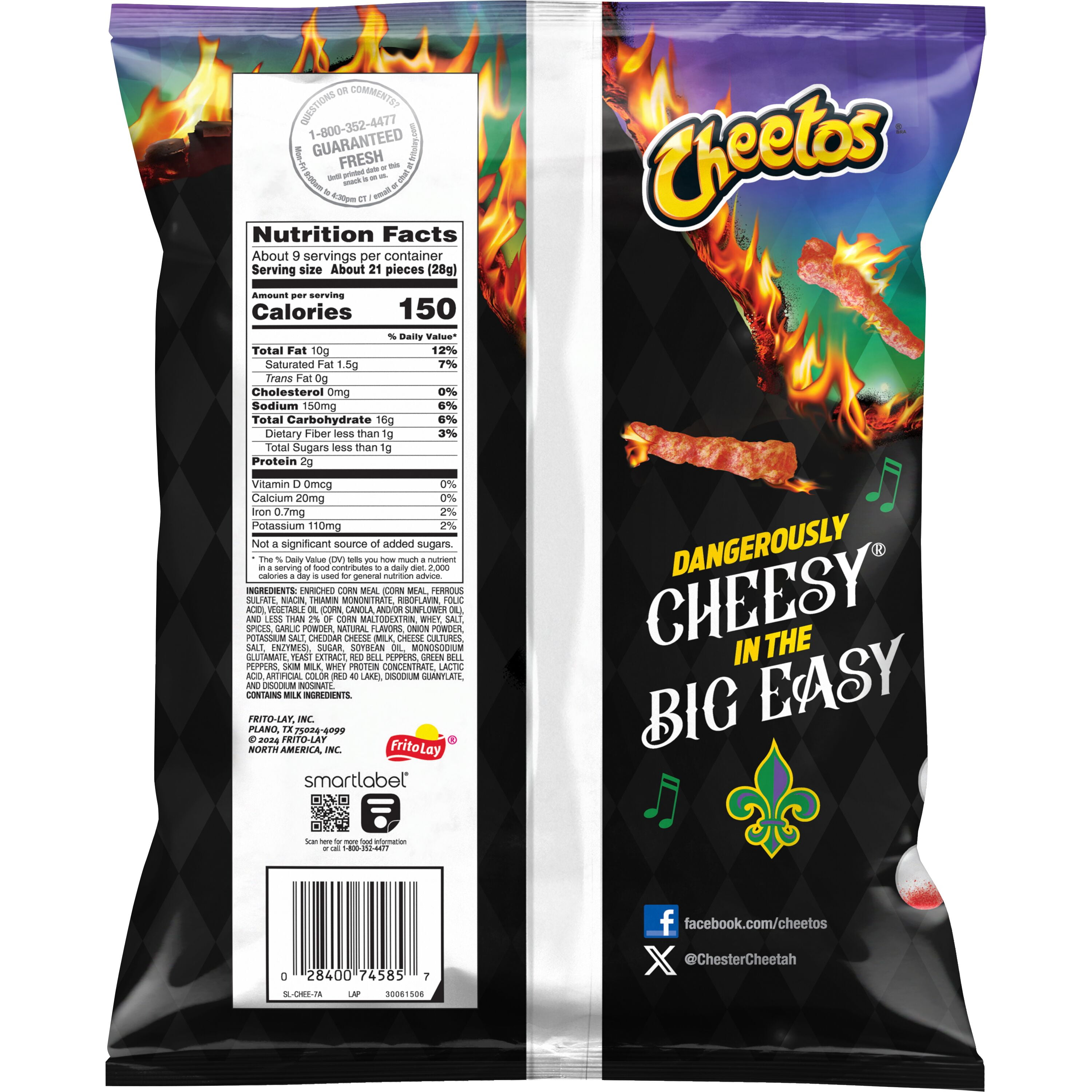 (2 pack) Cheetos Crunchy Flamin' Hot Cajun Cheddar Flavored Snacks, 8.5 oz Bag