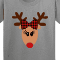 thumbnail image 4 of Inktastic Cute Girl Reindeer with Buffalo Plaid Bow Youth T-Shirt, 4 of 5