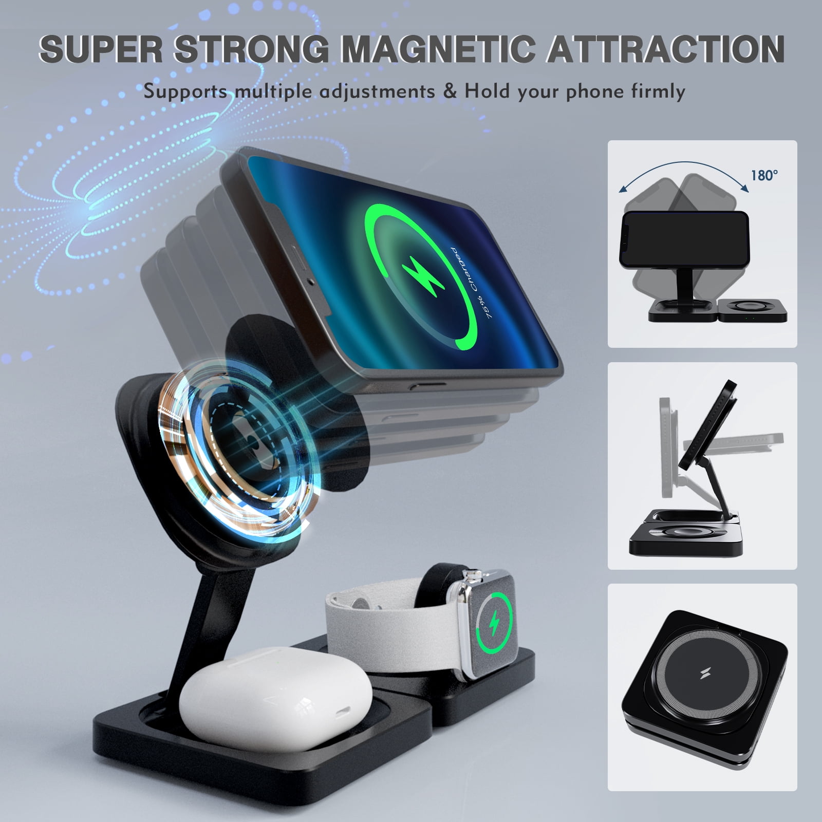 3 in 1 Charging Station for iphone, Wireless Charger for iPhone 17/16/15/14/13 /12/Pro/Max/Plus, Magsafe Accessories Charger for Airpods, iWatch