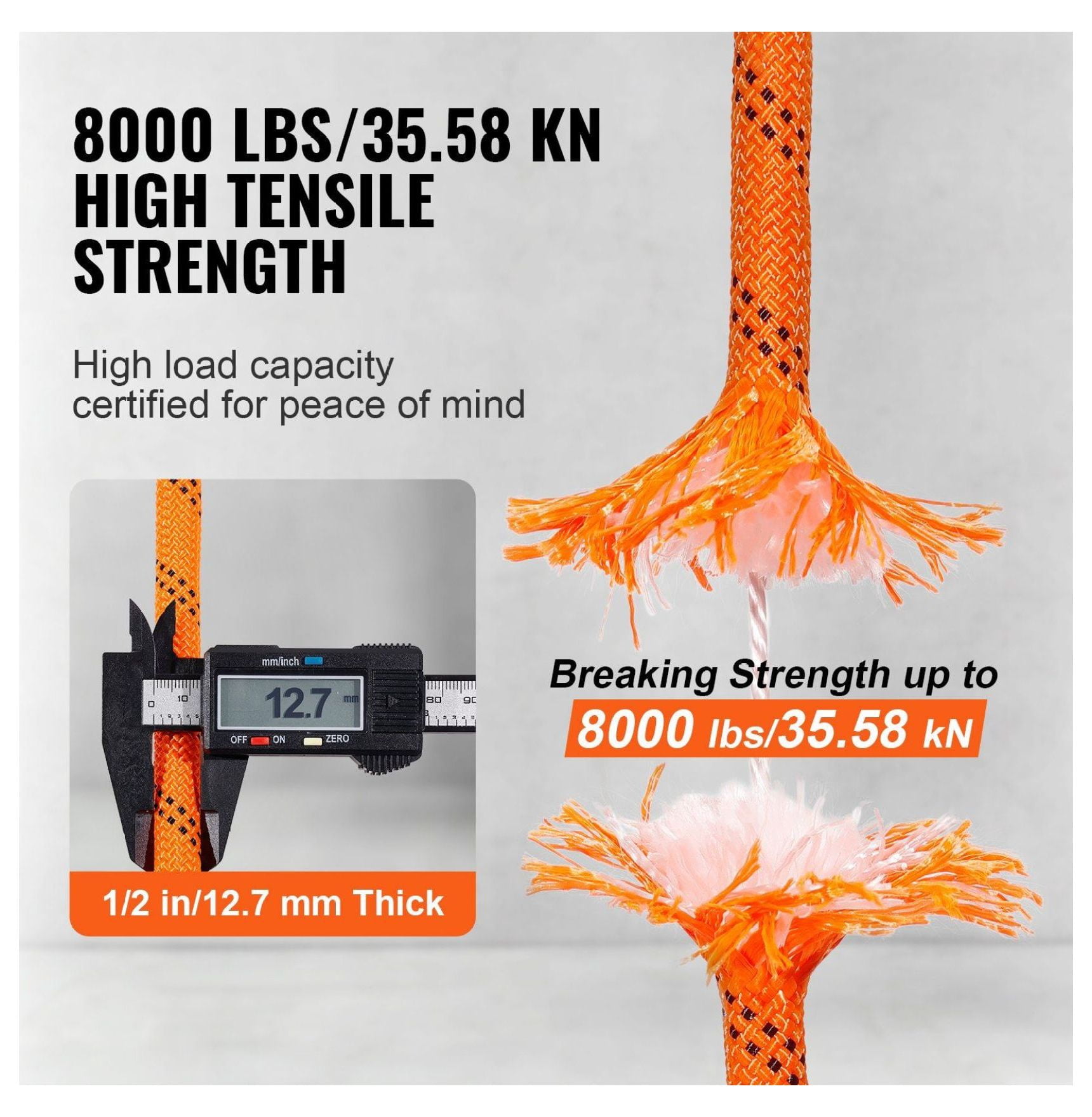 Polyester Rope 1/2 inch x 220 ft, 8000 LBS Climbing Rope