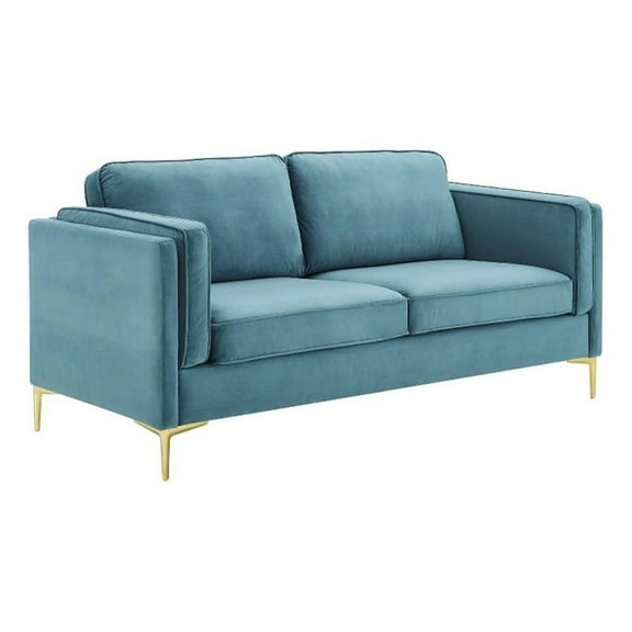 Pemberly Row Performance Velvet Sofa with Metal Leg in Sea Blue