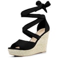 thumbnail image 1 of BLISSFUL STEP Sandales Compensées à Plateforme Espadrilles à Lacets Unies pour Femmes, 1 of 7