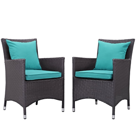 Pemberly Row Patio Dining Chair in Espresso and Turquoise (Set of 2)
