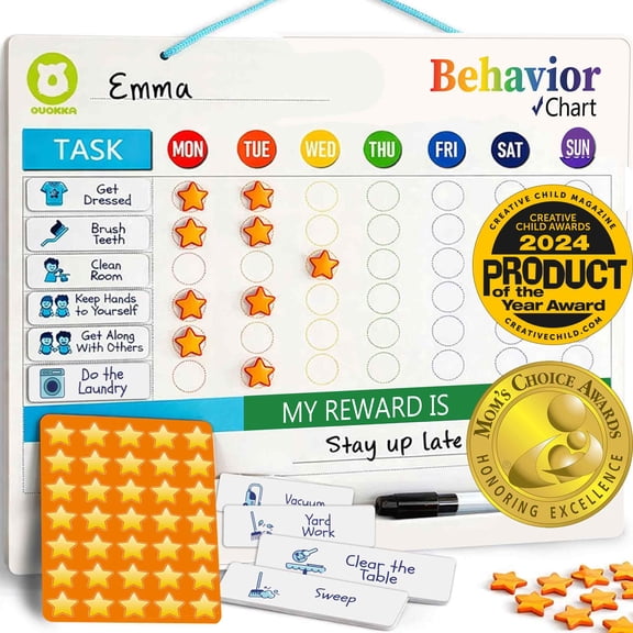 Quokka Magnetic Chore Chart for Kids - Reward Behavior Chart for Kids at Home - Dry and Erase Responsibility Schedule Board