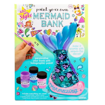 Just My Style Paint Your Own Mermaid Bank, Includes Sequins and Paint