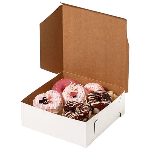 Fit Meal Prep [25 Pack] Pastry Boxes 8x8x3 White Bakery Box for Cookies, Compostable Kraft Paper Cardboard for Baked Goods Packaging, Cake, Food, Donut, Cupcake, Candy, Bread, Bridesmaid Gift Box