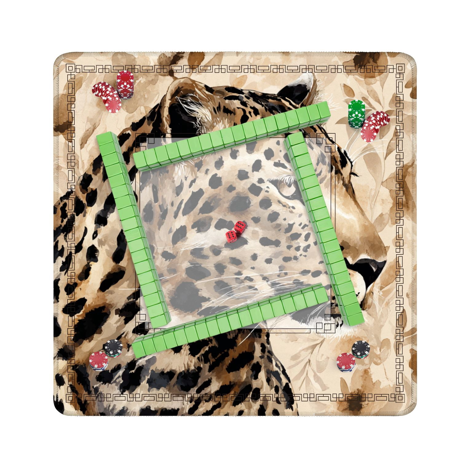 Mahjong Mat 31.5" x 31.5" Abstract Leopard Trendy seamless print Animal Non-Slip Noise Reduction American Mahjong Tiles Table Cover for Dominoes Poker Card Board Games Gift