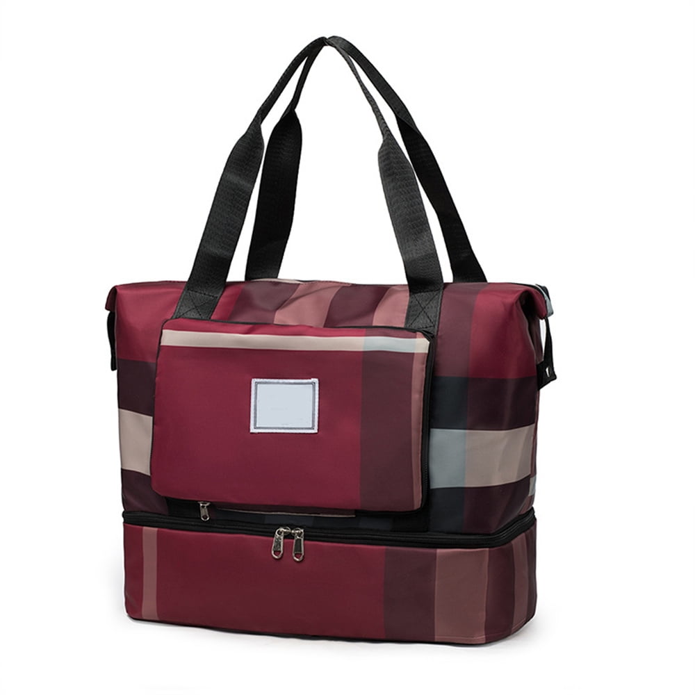 Travel Tote with Luggage Sleeve Color Blocks Patterns Large Capacity Luggage Bag for Trolley