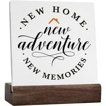 Ceramic Sign 4x4 Inch House Warming Gifts New Home Couple New Apartment Gifts New Mom Dad Gifts House Stuff Plaque Sign with Wood Stand For Home Bedroom Bathroom Desk Table Shelf Cubicle Decor