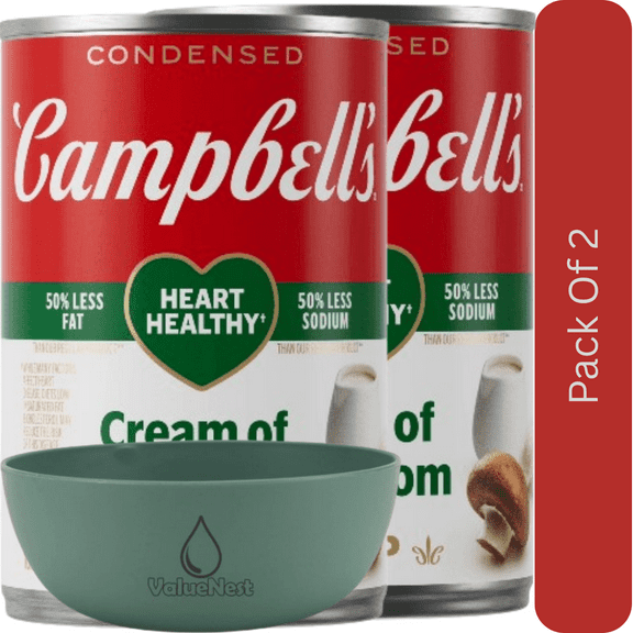 Campbell's Condensed Heart Healthy Cream of Mushroom Soup, 10.5 oz Can with Olive Green Bowl by ValueNest