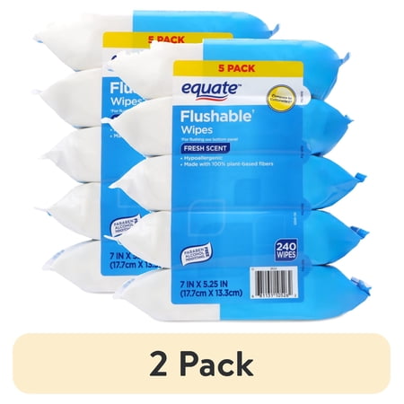 (2 pack) Equate Flushable Wet Wipes, Fresh Scent, 240 Wipes, 5 Pack