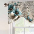 thumbnail image 5 of Tie Up Valances for Windows, Teal Tulip Butterfly Adjustable Valance Curtains Window Treatment for Living Room, Beige Turquoise Floral Farmhouse Wooden Rod Pocket Kitchen Curtains 42x18 Inch, 5 of 9