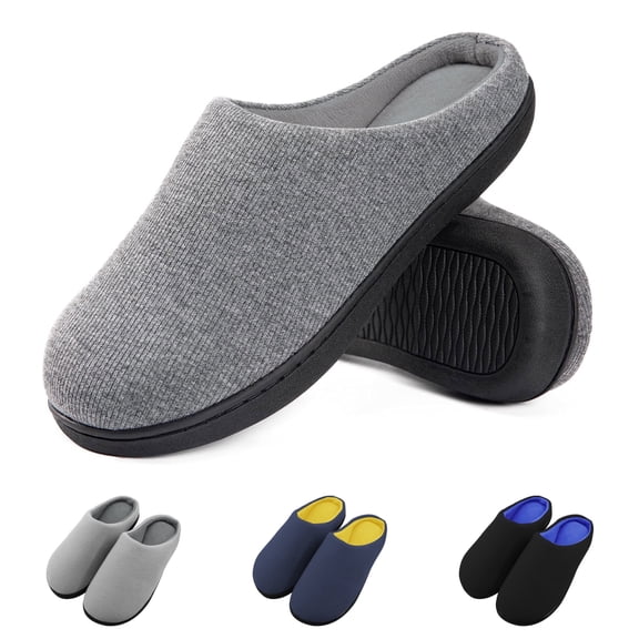 Men's Cozy Slippers Two-Tone Indoor Outdoor House Shoes, Mens Memory Foam House Slippers for Men with Fuzzy Plush Lining Indoor
