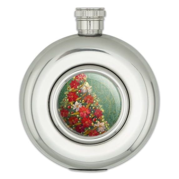 Christmas Holiday Tree Giving Faith Family Round Stainless Steel 5oz Hip Drink Flask