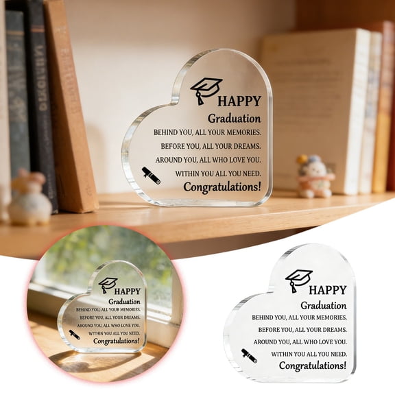 1PC Heart Shaped Acrylic Graduation Gift, 3.9" × 3.9" Commemorative Plaque for 2026 Graduates