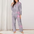 thumbnail image 3 of Junzan Pink Flamingo Print Womens Pajama Sets,Long Sleeve Button Down For Women Pjs 2 Piece, 3 of 9