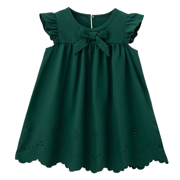 Ulanda Girls Sleeveless Bowknot Dress Scalloped Hem Casual Dresses 2026 Fashion Summer Twirl Dress for Toddler Kids (Dark Green, 18-24 Months)