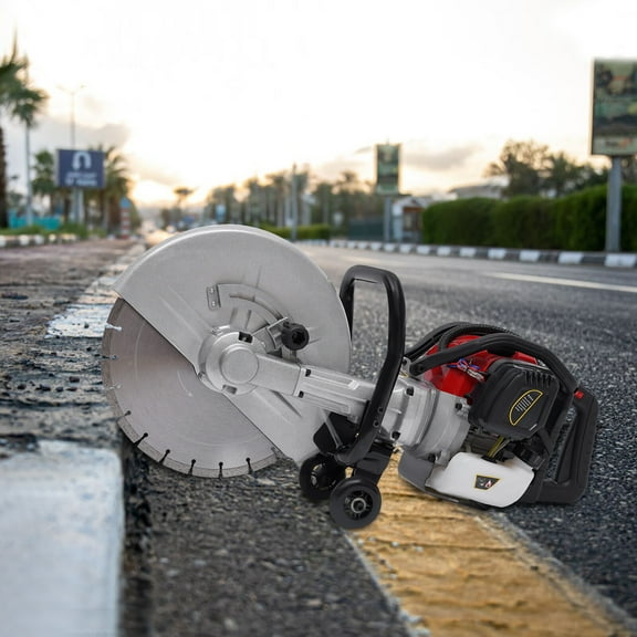 1400W 2 Stroke 52CC Gas Concrete Cut off Saw 31.49*9.84*15.74inch 1500-1800rpm with Saw Cutter Blade for Cutting Cement Blocks, Stones, Asphalt Roadbeds