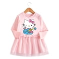 thumbnail image 4 of Hello Kitty nuevo vestido de moda de algodón con estampado de dibujos animados para niñas, falda de malla de manga larga bonita para bebé, vestido pequeño de princesa dulce con cuello redondo, 4 of 5