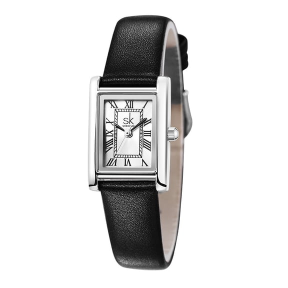 Vintage Square Ladies Watch - Leather Strap, Roman Numerals, Stylish Waterproof Elegant Women's Quartz Watch