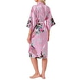 thumbnail image 3 of Womens Satin Robes Floral V-Neck 3/4 Sleeve Bride Bridesmaids Nightgown Peacock Print Bathrobe 2XL Pink, 3 of 5