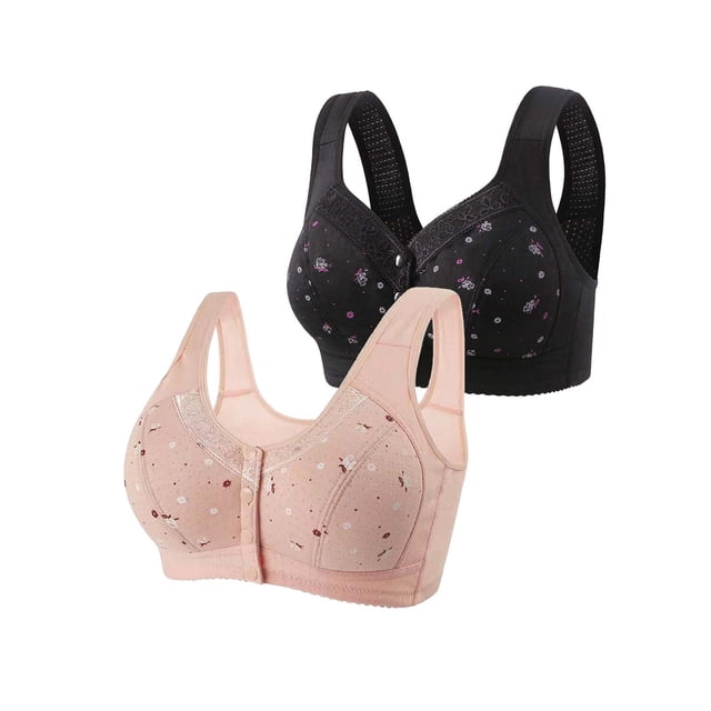 Bigersell Womens Front Snap Bras 2pcs T-Shirt Bra Style R-87 Breathable Seamless Bras Pack R-87-pinks