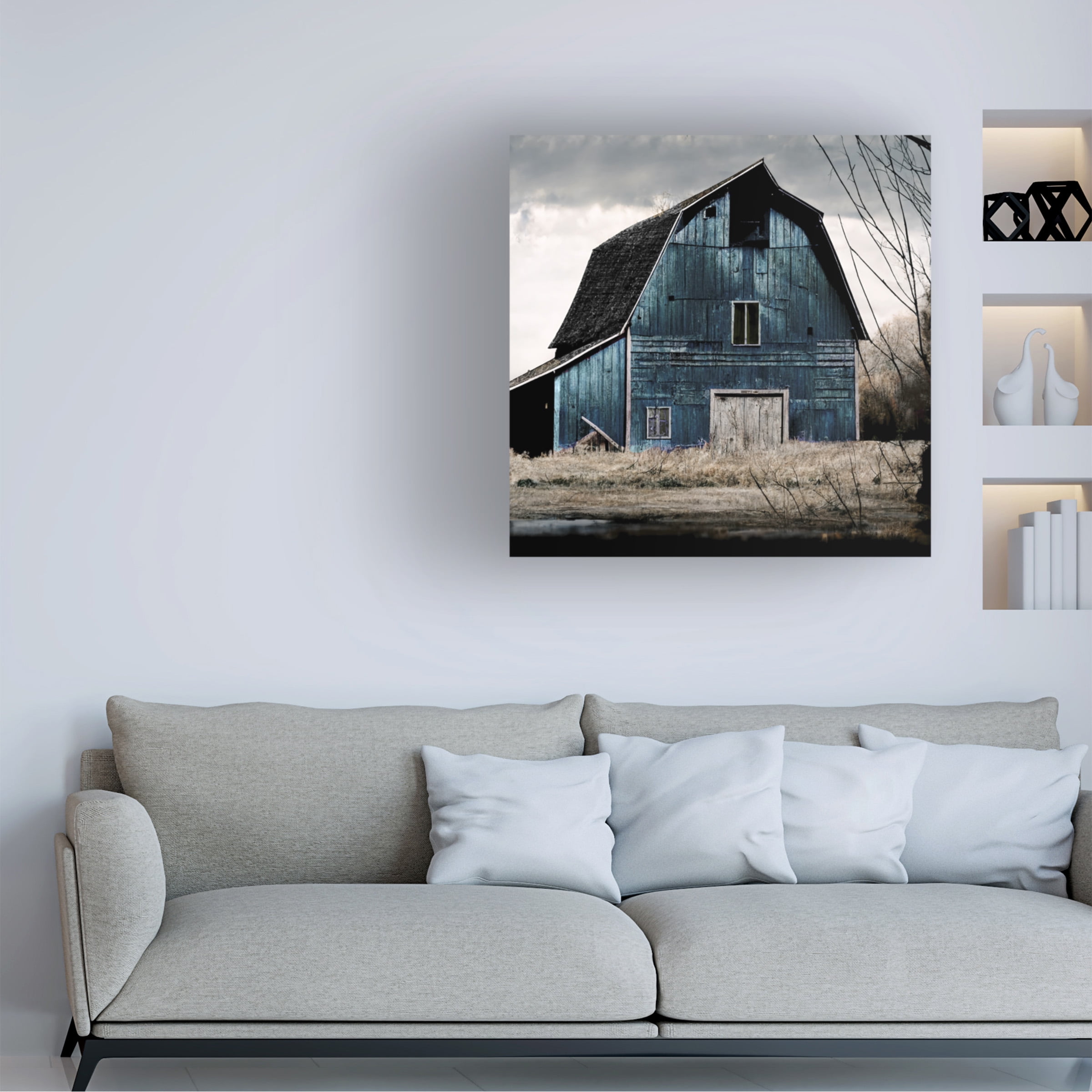Canvas Wall Art - Sasha 'Blue Barn' Wall Art for Living Room, Bedroom, or Office DÃ©cor by Trademark Fine Art - 18 x 18 Inches