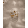 thumbnail image 4 of Silver & Stone Jewels Gold Plated Multi-Layer Wave Design Ring with CZ Stones – Elegant Statement Band for Women, 4 of 5