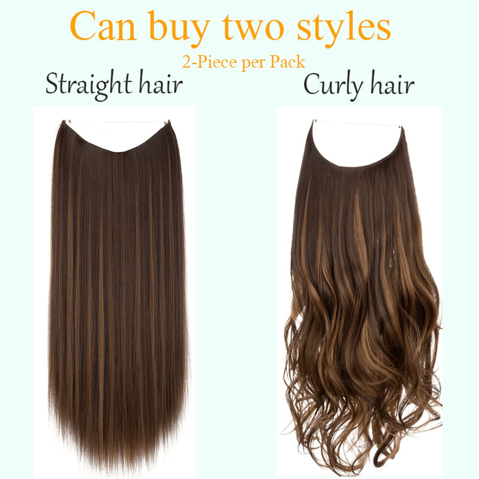 2 Pack 18 In Halo Hair Extensions, Glueless Wigs Pre Plucked Pre Cut, Synthetic Fiber Wig for Women