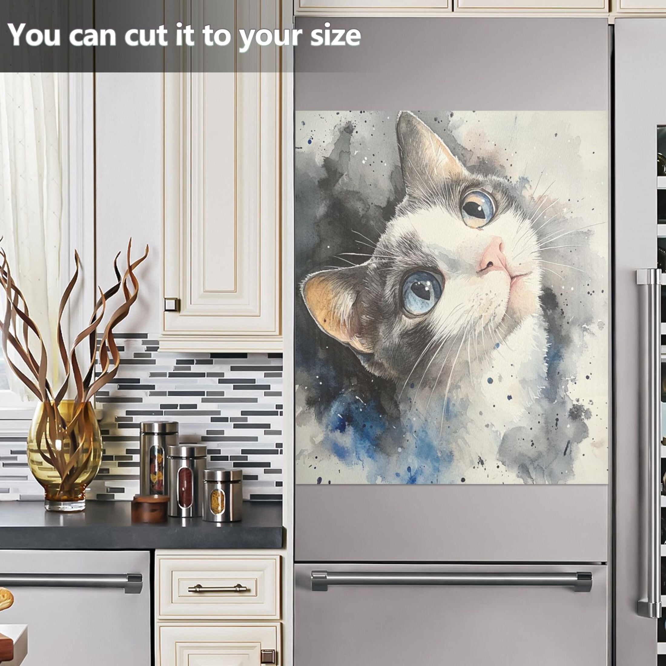 Dishwasher Magnetic Sticker 23x26 Inch Refrigerator Magnetic Sticker Washing Machine Magnetic Sticker Kitchen Panel Magnetic Sticker Home Decor Cute Watercolor Cat