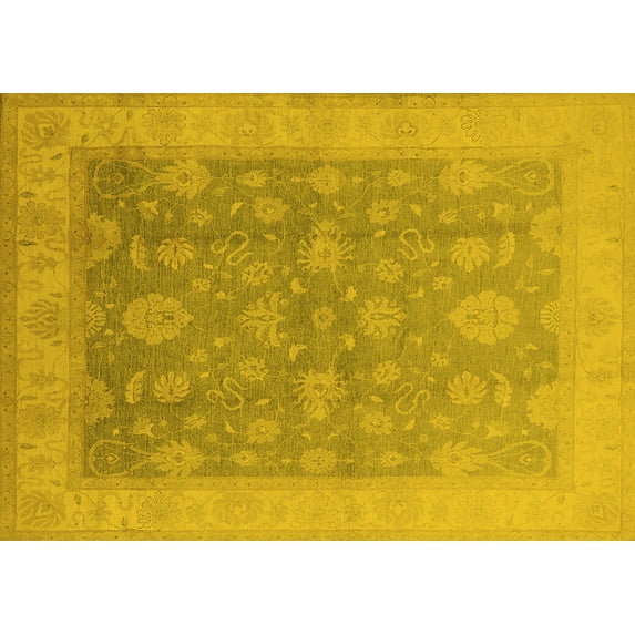 Ahgly Company Machine Washable Indoor Rectangle Oriental Yellow Traditional Area Rugs, 7' x 10'