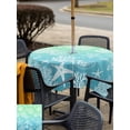 thumbnail image 4 of Teal Blue Ombre Coastal Outdoor Tablecloth - 54x54 Inch Square Dining Table Cover, Sea Nautical Summer Beach Starfish Coral Waterproof Outdoor Table Cloth with Umbrella Hole & Zipper for Picnic/Patio, 4 of 7