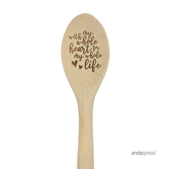 Koyal Wholesale 12-inch Laser Engraved Wooden Mixing Spoon, With My Whole Heart for My Whole Life, 1-Piece