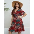 thumbnail image 6 of FlorCurve Plus Size Dresses for Women Short Sleeve Surplice V Neck Midi Dress A-Line Floral Print Summer Casual Beach Sundress, Red XL, 6 of 7