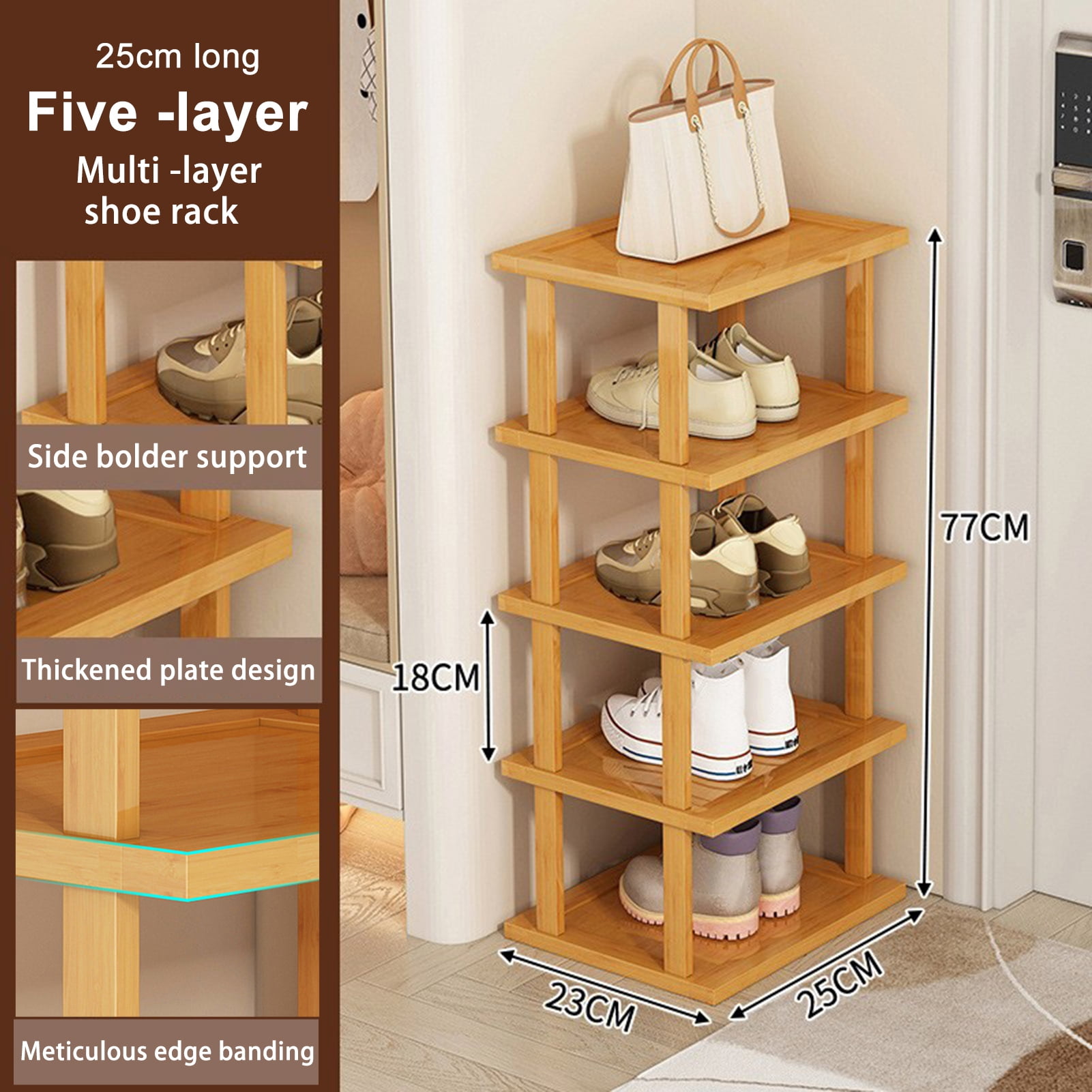 TidBay 5/7/8 Tiers Vertical Shoe Rack, Wood Narrow Shoe Rack, Small Shoe Organizer, Space Saving Corner Shoe Shelf, Tall Shoe Tower, Free Standing Shoe Rack for Entryway, Closet, No-Tool Need