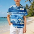 thumbnail image 2 of KPOPLK Boys Hawaiian Shirt Kids Short Sleeve Button Down Shirts Tropical Summer Beach Shirts Camp Collar Tops with Pocket Size 5-6 Years,Dark Blue, 2 of 6