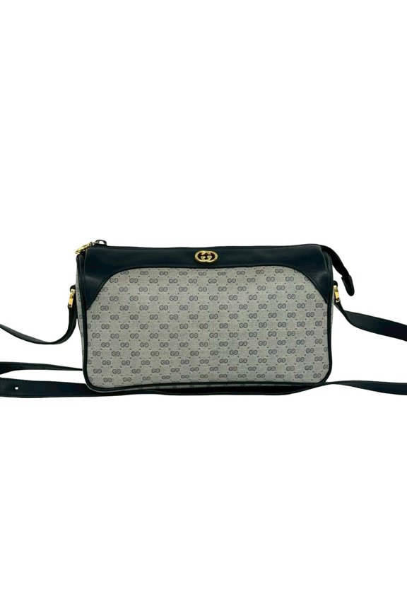 Pre-Owned GUCCI Vintage Old Gucci Micro GG Logo Hardware Leather Mini Shoulder Bag Pouch Navy...