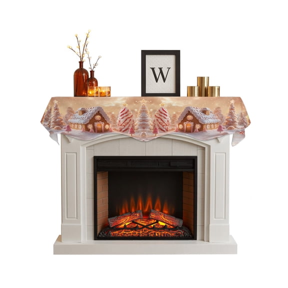 Christmas Fireplace Mantel Scarf Cover 90"Wx17"L, Fireplace Mantel Shelf Top Runner, Xmas Tree Snowflake House Mantle Dresser Scarves Table Runner for Holiday Party Living Room Decorations