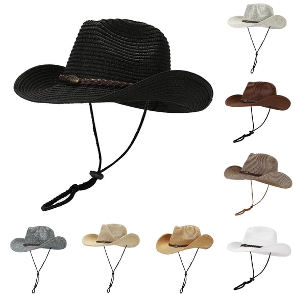 jiaxiM Sun Visors for Women Golf Unisex Moldable Wide Brim Sun Hat Western Cowboy & Fisherman Straw Style