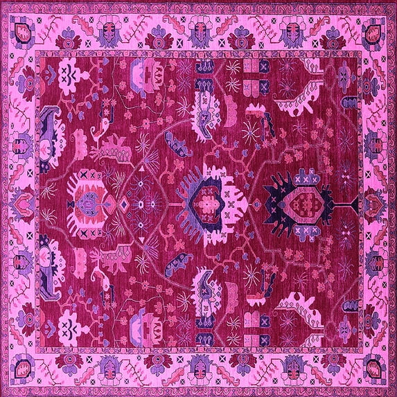 Ahgly Company Indoor Square Oriental Pink Industrial Area Rugs, 3' Square