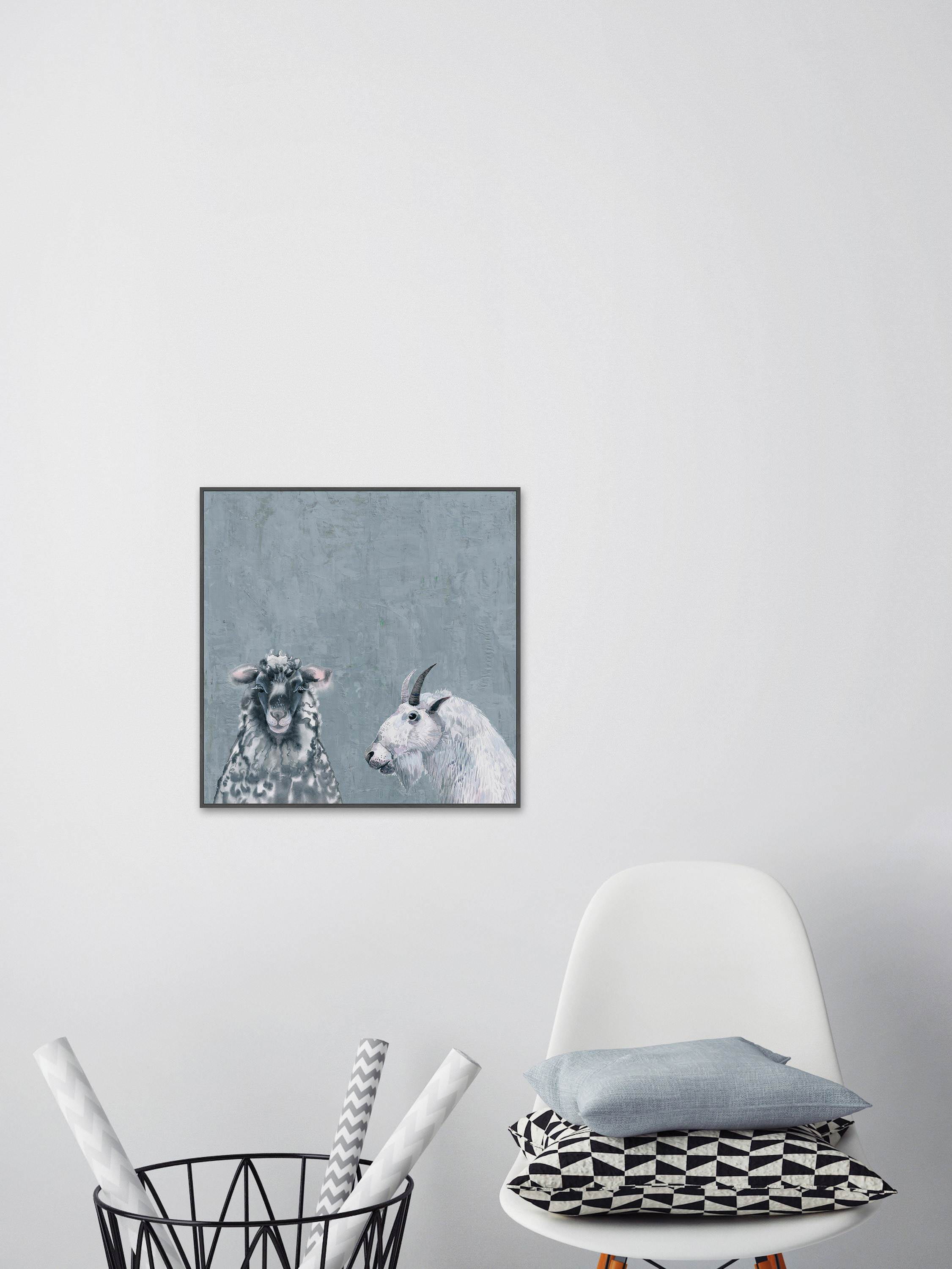 Black and White in Blue Floater Framed Painting Print on Canvas