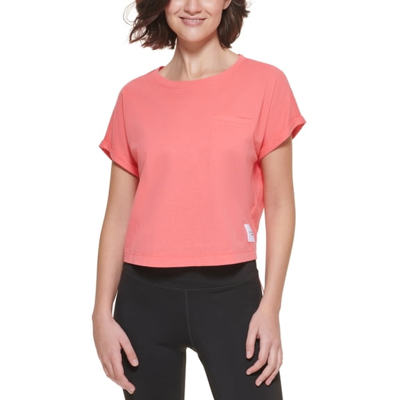 Calvin Klein Women's Bungee Hem Pocket Cotton T Shirt Red Size Large