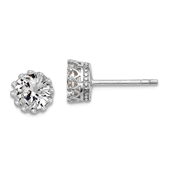 925 Sterling Silver Rhodium Plated 6mm Polished Cubic Zirconia Post Earrings 7.38x7.37mm Wide Stud Earring for Women